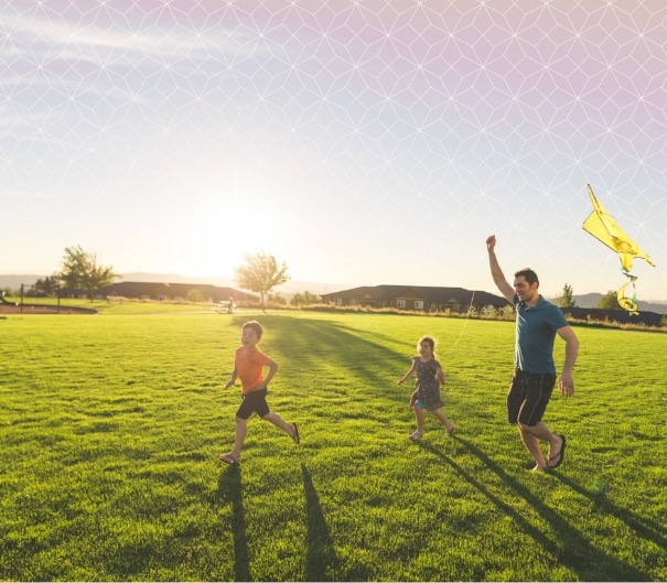 Flying a kite in a field